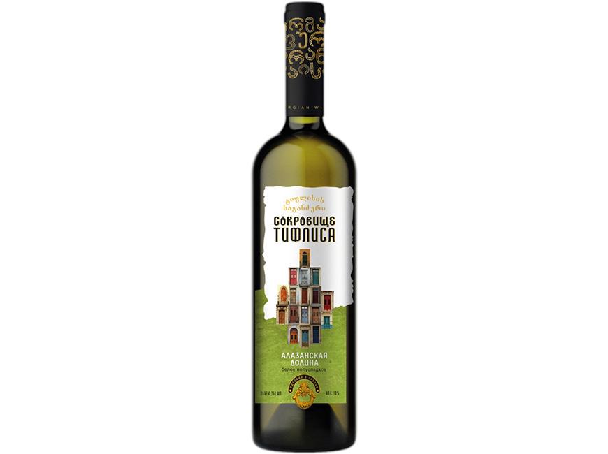 Недорогое белое полусладкое вино Сокровище Тифлиса Алазанская долина